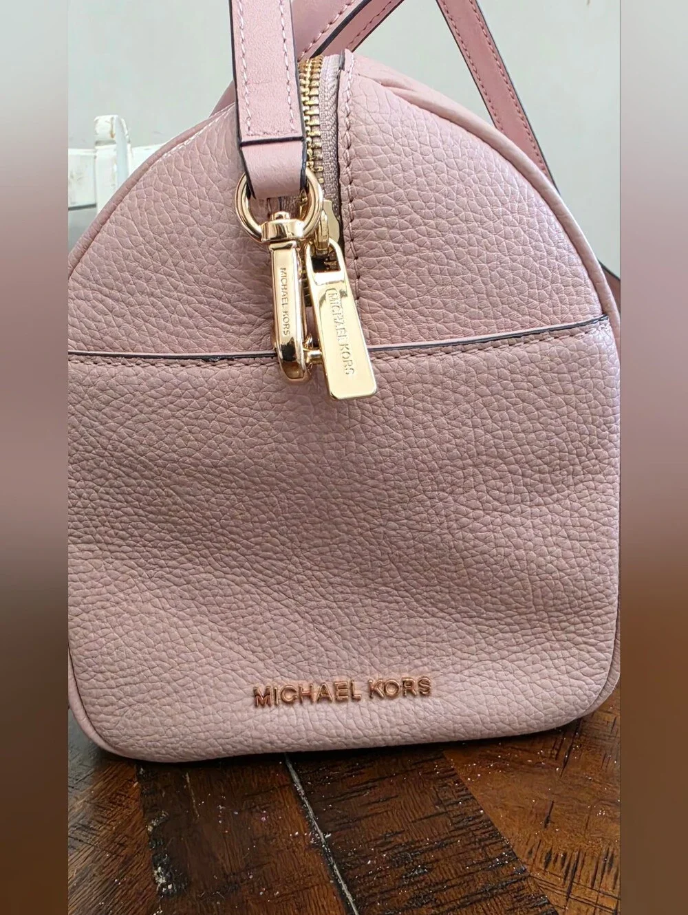 Michael Kors Blush Pink Pebbled Leather Satchel with MK Charm